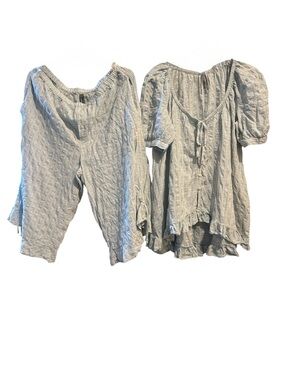 By Anthropologie Short-Sleeve Ruffled Pajama Top & Pants set. See size below